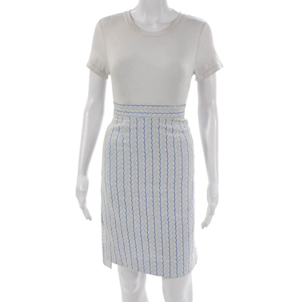 Thom Browne Womens Blue Cotton Pencil Skirt Knee Length Geometric Zip Size XS